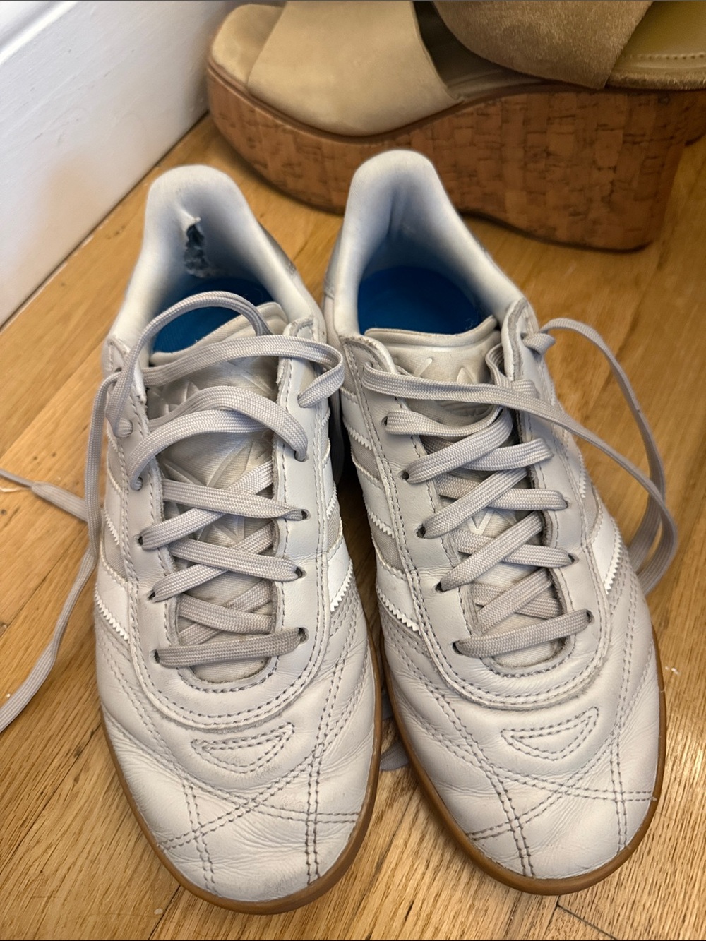 Light Gray Leather Adidas with Gum Sole